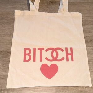 Stylish Cream Tote Bag with Pink Design